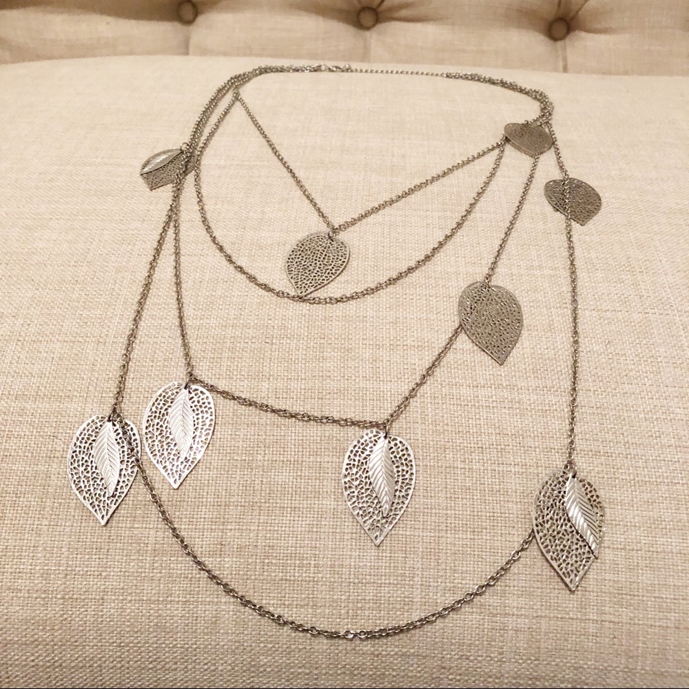Silver Tiered Leaf Necklace